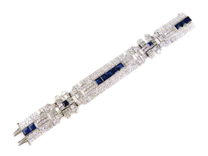 Sapphire and diamond geometric strap bracelet